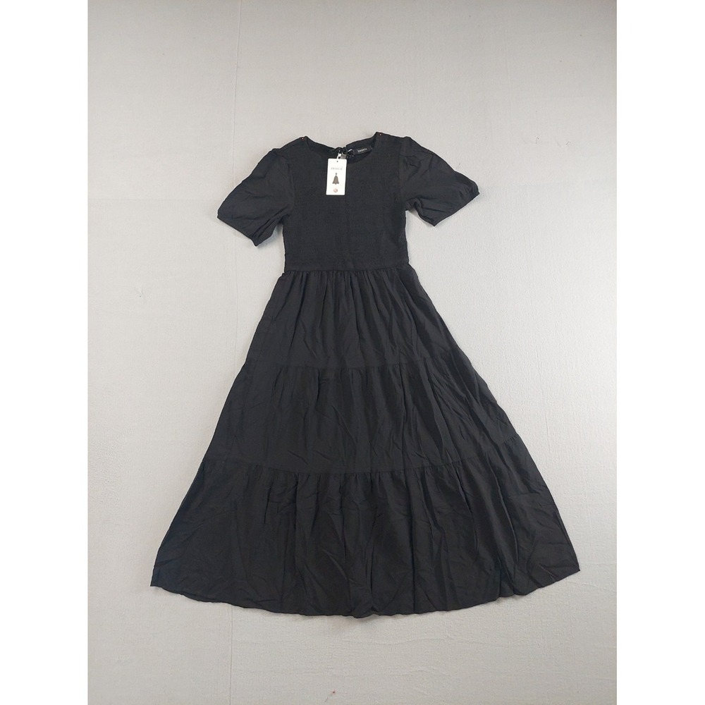 Zesica Women Dress M Black‎ Short Sleeve Smocked Tiered A Line Maxi Casual